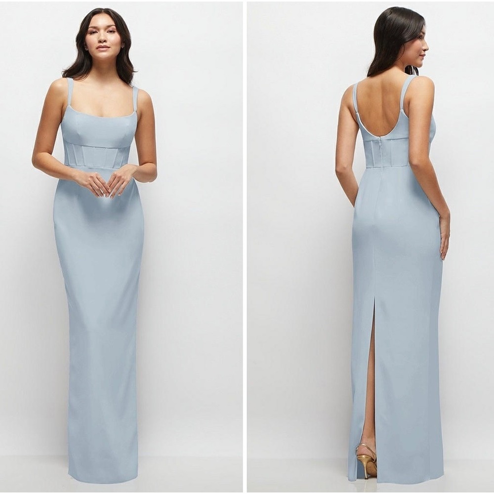 Thread Corset Midriff Crepe Column‎ Maxi Dress In Mist Size 4